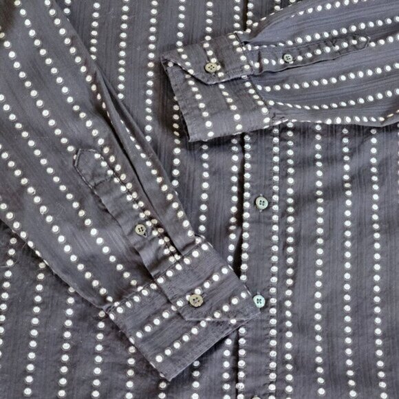 Ted Baker Jean Shirt Mens 6 US L Black Cream Cotton LS Swiss Dots Buttons Boho - Picture 10 of 15